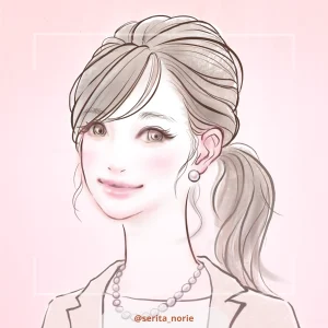 髪を一つに束ねて微笑む女性のイラスト