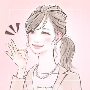 髪を後ろで束ねてオッケーサインでウインクする女性のイラスト