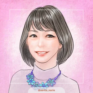 ピンク色の背景で青い花のネックレスをつけた女性のイラスト