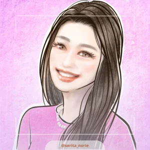 ピンク色の背景で微笑むロングヘアの女性のイラスト