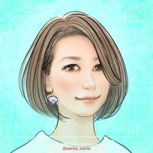 刺繍のイヤリングをしたボブの女性のイラスト