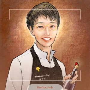 ワインのボトルを持ったメガネの男性のイラスト