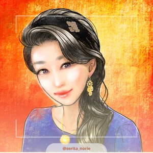 髪を片側に流してヘアバンドをした女性のイラスト