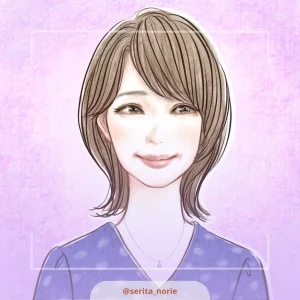 紺色の水玉の洋服を着た女性のイラスト