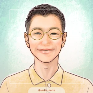 黄色のシャツを着たメガネの男性のイラスト