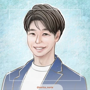 青いジャケットに白のインナーを着た男性のイラスト