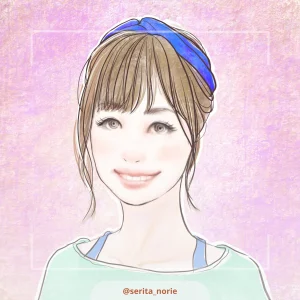青いバンダナで髪の毛をまとめた女性のイラスト