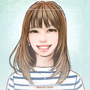 ボーダーの服を着たロングヘアの女性のイラスト