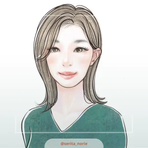 緑色のＶネックの服を着た女性のイラスト