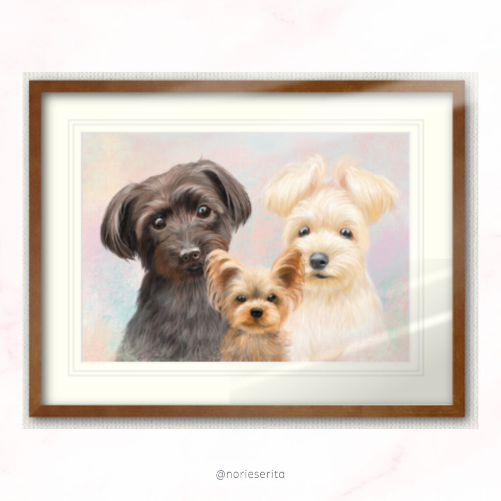 犬の３兄弟の似顔絵